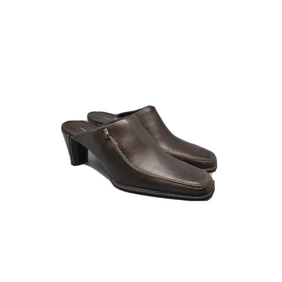 Danelle Brown Leather Mules Square Toe Size 9 (D) - Picture 1 of 5